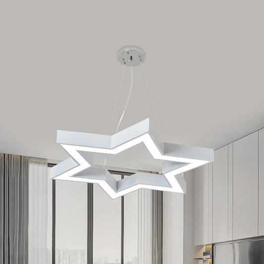 Macaroon Six-Pointed Star Pendant Lamp Acrylic Nursery Room LED Chandelier Lighting in White Clearhalo 'Ceiling Lights' 'Chandeliers' Lighting' options 1867006