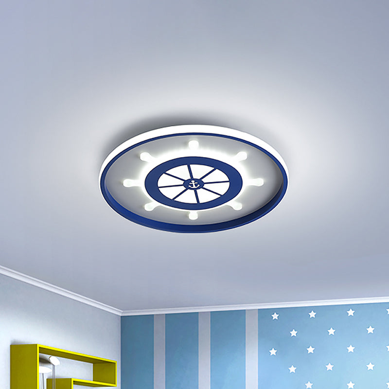 18"/23.5" W Kids Rudder Flush Light Fixture Metallic Children Room LED Flush Mount Lamp in Blue, Warm/White Light Clearhalo 'Ceiling Lights' 'Close To Ceiling Lights' 'Close to ceiling' 'Flush mount' Lighting' 1867011