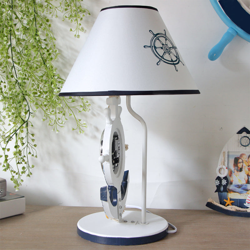 Rudder Base Table Lighting Children Style Resin Single Bulb Blue Shaded Night Stand Lamp with Clock Design Blue A Clearhalo 'Lamps' 'Table Lamps' Lighting' 1867023
