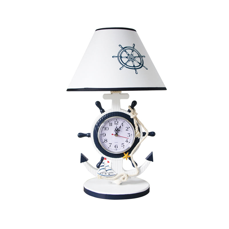 Rudder Base Table Lighting Children Style Resin Single Bulb Blue Shaded Night Stand Lamp with Clock Design Clearhalo 'Lamps' 'Table Lamps' Lighting' 1867024