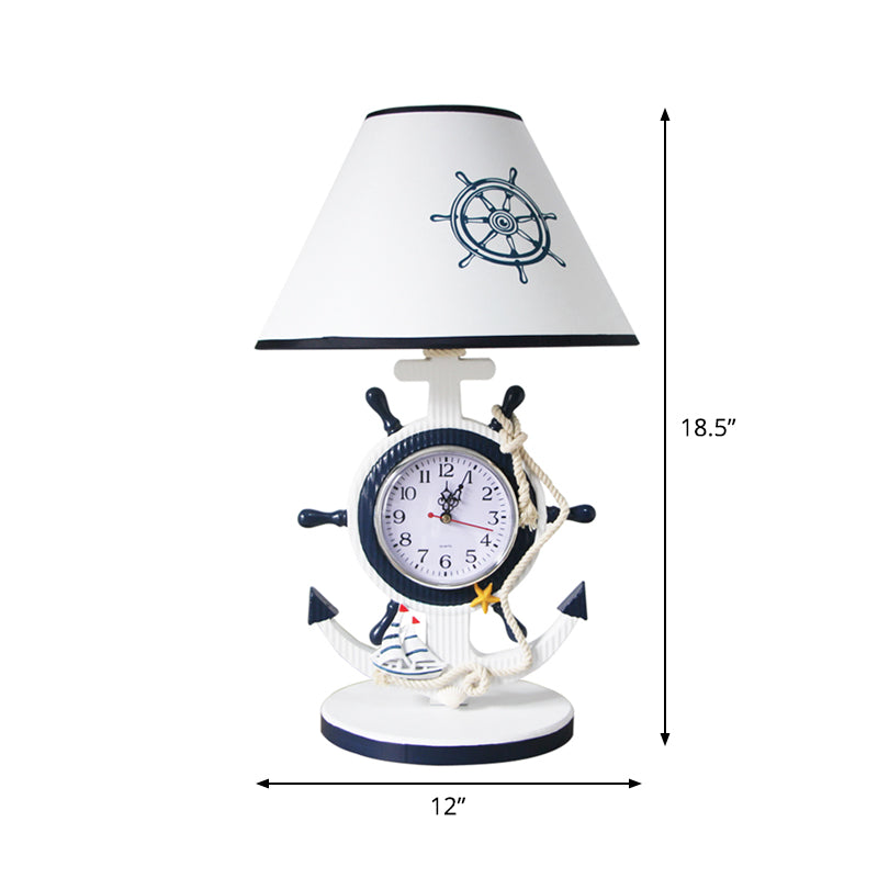 Rudder Base Table Lighting Children Style Resin Single Bulb Blue Shaded Night Stand Lamp with Clock Design Clearhalo 'Lamps' 'Table Lamps' Lighting' 1867026