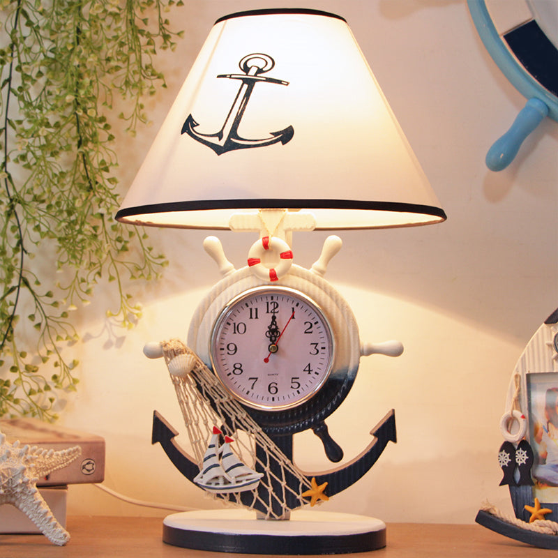 Rudder Base Table Lighting Children Style Resin Single Bulb Blue Shaded Night Stand Lamp with Clock Design Blue B Clearhalo 'Lamps' 'Table Lamps' Lighting' 1867027