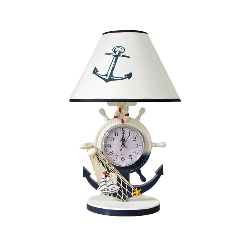 Rudder Base Table Lighting Children Style Resin Single Bulb Blue Shaded Night Stand Lamp with Clock Design Clearhalo 'Lamps' 'Table Lamps' Lighting' 1867029