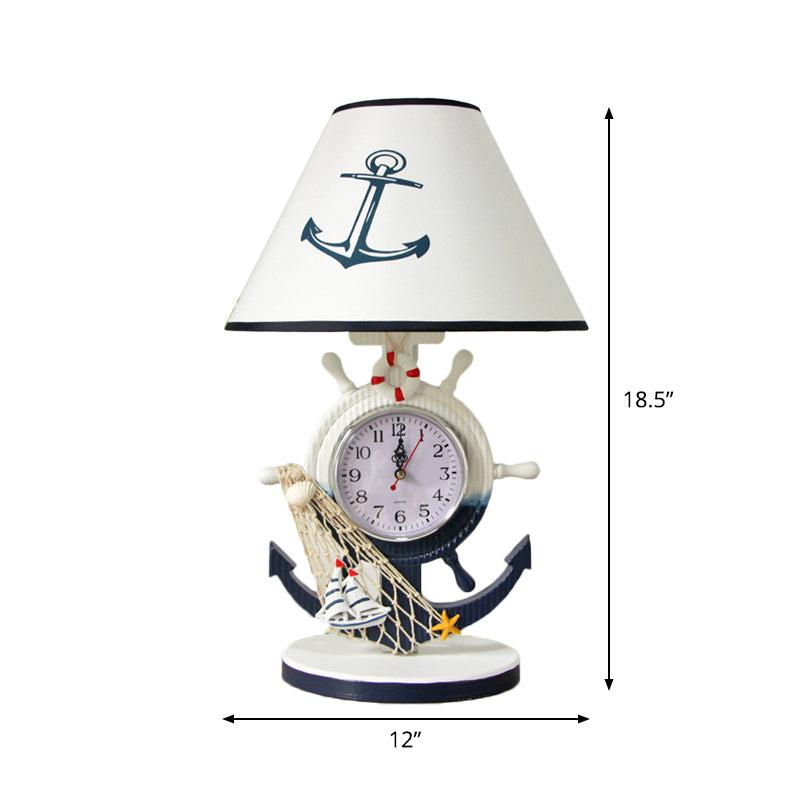 Rudder Base Table Lighting Children Style Resin Single Bulb Blue Shaded Night Stand Lamp with Clock Design Clearhalo 'Lamps' 'Table Lamps' Lighting' 1867031