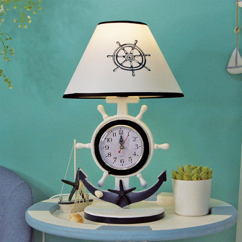 Rudder Base Table Lighting Children Style Resin Single Bulb Blue Shaded Night Stand Lamp with Clock Design Clearhalo 'Lamps' 'Table Lamps' Lighting' 1867033