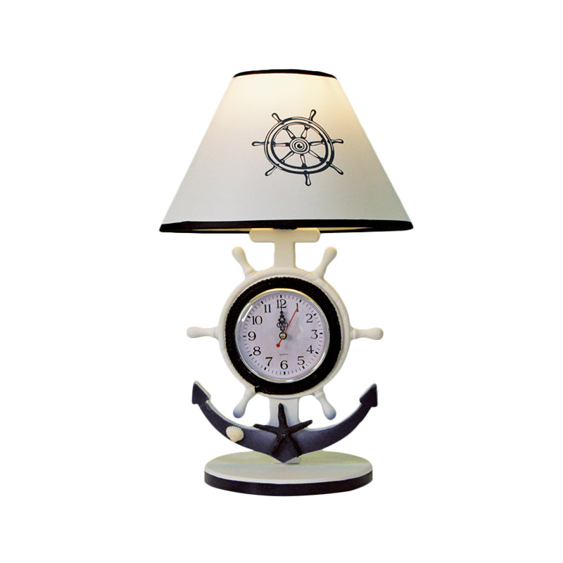 Rudder Base Table Lighting Children Style Resin Single Bulb Blue Shaded Night Stand Lamp with Clock Design Clearhalo 'Lamps' 'Table Lamps' Lighting' 1867034