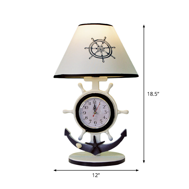 Rudder Base Table Lighting Children Style Resin Single Bulb Blue Shaded Night Stand Lamp with Clock Design Clearhalo 'Lamps' 'Table Lamps' Lighting' 1867036