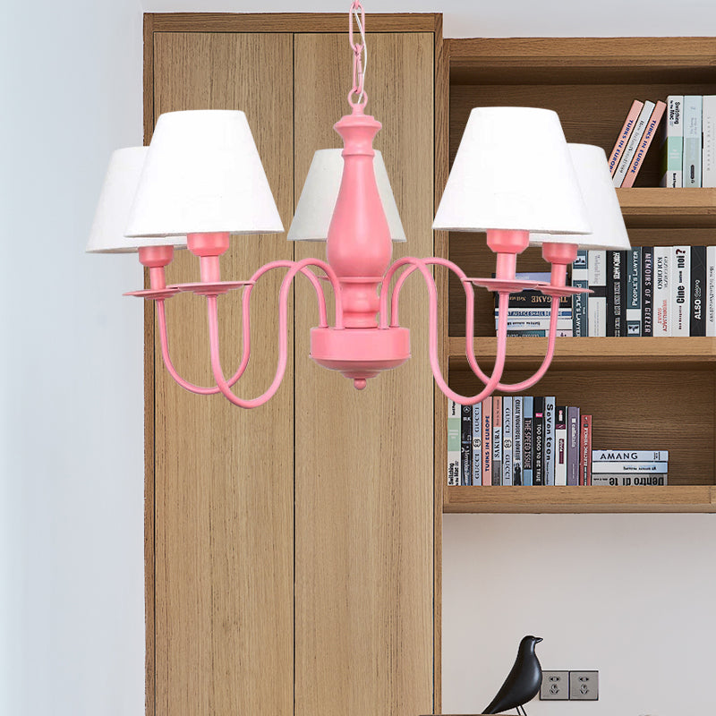 Hotel Restaurant Tapered Shade Chandelier Metal 6 Lights Nordic Style Pink & White Suspension Light Clearhalo 'Ceiling Lights' 'Chandeliers' Lighting' options 186707
