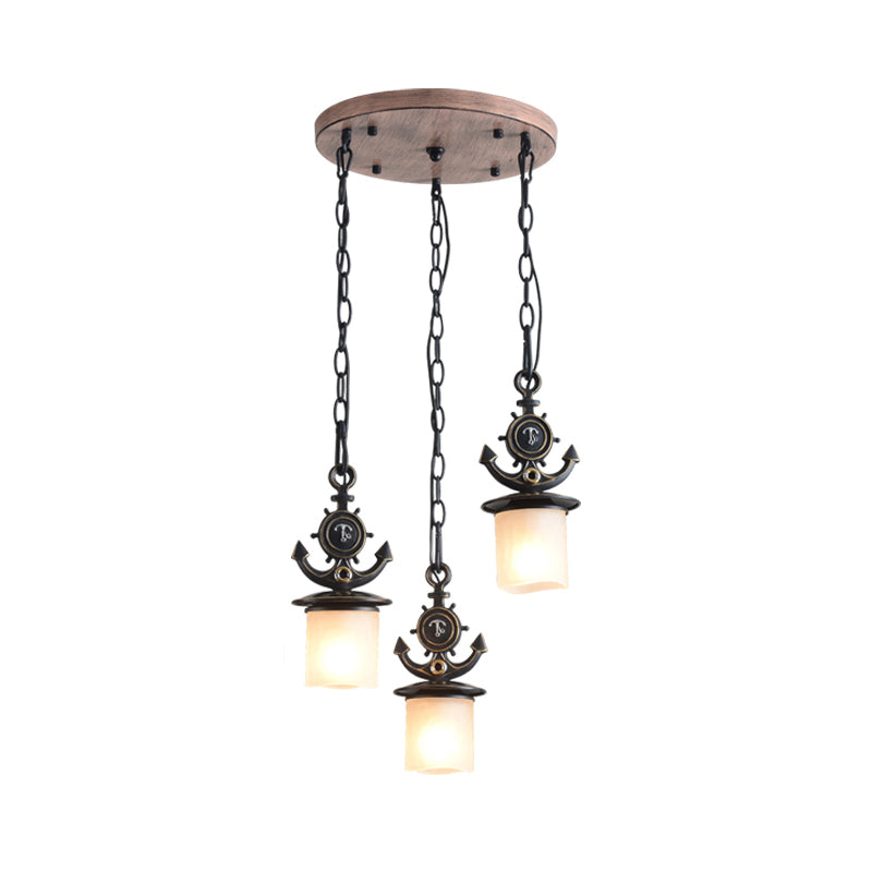Dimpled Glass Cylindrical Multi Pendant Modern 3 Heads Down Lighting with Anchor Chain in Black/Blue, Linear/Round Canopy Clearhalo 'Ceiling Lights' 'Close To Ceiling Lights' 'Glass shade' 'Glass' 'Pendant Lights' 'Pendants' Lighting' 1867072