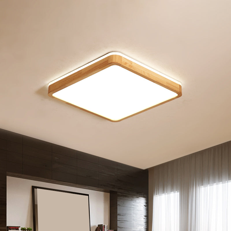 Minimalism Square/Oblong Ceiling Lamp Wood Drawing Room LED Flushmount Lighting in Beige, 17"/21"/25.5" Length Beige Clearhalo 'Ceiling Lights' 'Close To Ceiling Lights' 'Close to ceiling' 'Flush mount' Lighting' 1867078