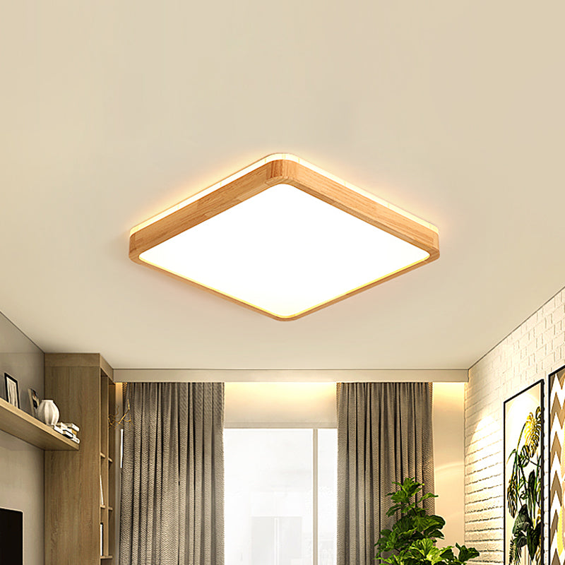 Minimalism Square/Oblong Ceiling Lamp Wood Drawing Room LED Flushmount Lighting in Beige, 17"/21"/25.5" Length Clearhalo 'Ceiling Lights' 'Close To Ceiling Lights' 'Close to ceiling' 'Flush mount' Lighting' 1867079