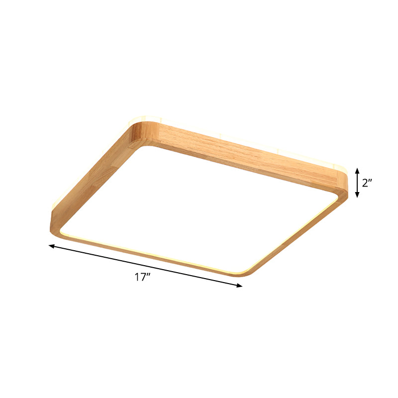 Minimalism Square/Oblong Ceiling Lamp Wood Drawing Room LED Flushmount Lighting in Beige, 17"/21"/25.5" Length Clearhalo 'Ceiling Lights' 'Close To Ceiling Lights' 'Close to ceiling' 'Flush mount' Lighting' 1867081