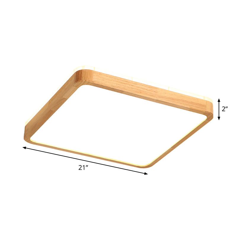 Minimalism Square/Oblong Ceiling Lamp Wood Drawing Room LED Flushmount Lighting in Beige, 17"/21"/25.5" Length Clearhalo 'Ceiling Lights' 'Close To Ceiling Lights' 'Close to ceiling' 'Flush mount' Lighting' 1867082