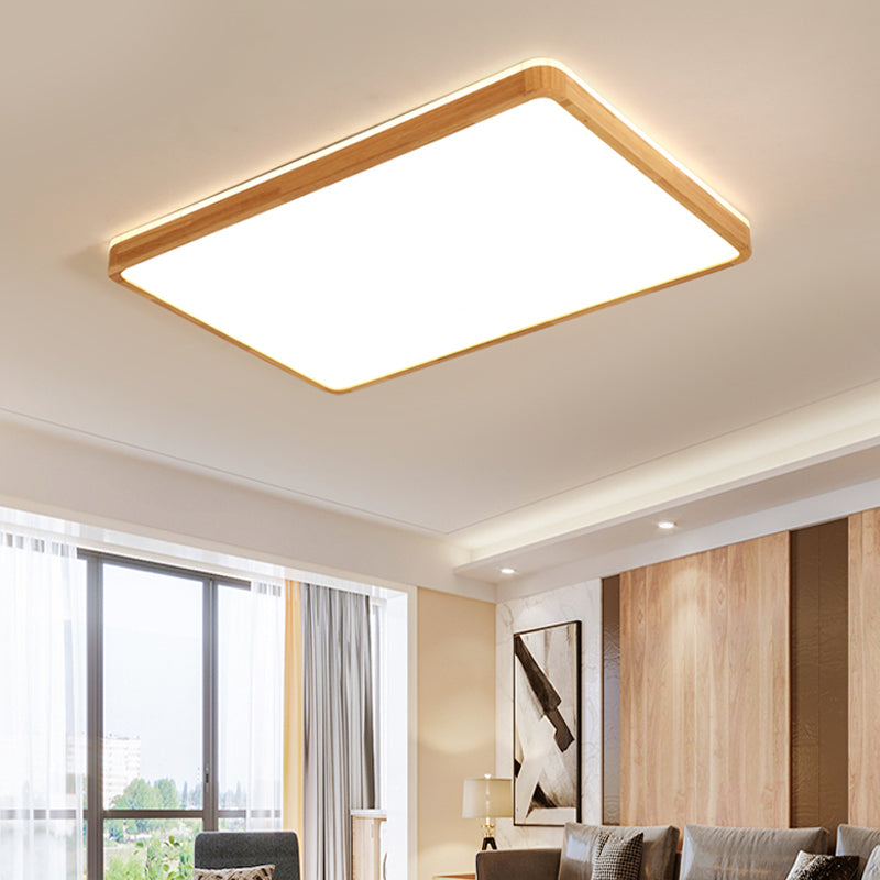 Minimalism Square/Oblong Ceiling Lamp Wood Drawing Room LED Flushmount Lighting in Beige, 17"/21"/25.5" Length Clearhalo 'Ceiling Lights' 'Close To Ceiling Lights' 'Close to ceiling' 'Flush mount' Lighting' 1867084