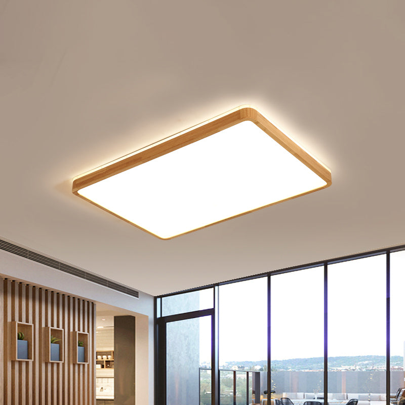 Minimalism Square/Oblong Ceiling Lamp Wood Drawing Room LED Flushmount Lighting in Beige, 17"/21"/25.5" Length Clearhalo 'Ceiling Lights' 'Close To Ceiling Lights' 'Close to ceiling' 'Flush mount' Lighting' 1867085