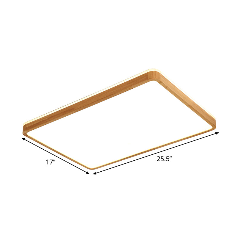 Minimalism Square/Oblong Ceiling Lamp Wood Drawing Room LED Flushmount Lighting in Beige, 17"/21"/25.5" Length Clearhalo 'Ceiling Lights' 'Close To Ceiling Lights' 'Close to ceiling' 'Flush mount' Lighting' 1867087