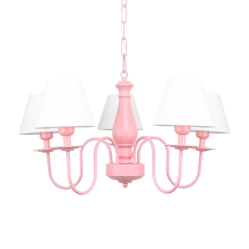 Hotel Restaurant Tapered Shade Chandelier Metal 6 Lights Nordic Style Pink & White Suspension Light Clearhalo 'Ceiling Lights' 'Chandeliers' Lighting' options 186709