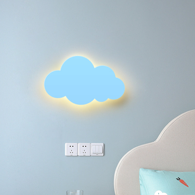 Cartoon LED Wall Mount Lighting Pink/Yellow/Blue Cloud Surface Wall Sconce with Metallic Shade Blue Clearhalo 'Wall Lamps & Sconces' 'Wall Lights' Lighting' 1867094