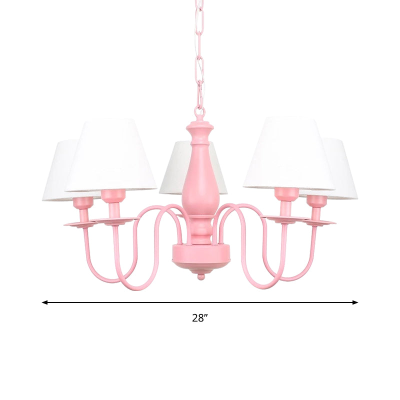 Hotel Restaurant Tapered Shade Chandelier Metal 6 Lights Nordic Style Pink & White Suspension Light Clearhalo 'Ceiling Lights' 'Chandeliers' Lighting' options 186710
