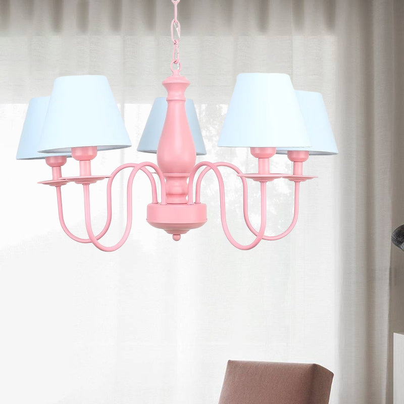 Fabric Bucket Shade Chandelier 5 Heads Macaron Style Hanging Pendant for Cloth Shop Blue Clearhalo 'Ceiling Lights' 'Chandeliers' Lighting' options 186711_aa1ff049-a1ad-4bb9-9e99-269bfc3e90f1