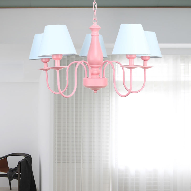 Fabric Bucket Shade Chandelier 5 Heads Macaron Style Hanging Pendant for Cloth Shop Clearhalo 'Ceiling Lights' 'Chandeliers' Lighting' options 186712