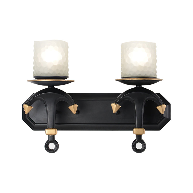 Cylindrical Wall Lighting Kids Style Frosted Dimpled Glass 1/2-Light Bedroom Wall Lamp with Anchor Design in Black Clearhalo 'Wall Lamps & Sconces' 'Wall Lights' Lighting' 1867124