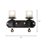 Cylindrical Wall Lighting Kids Style Frosted Dimpled Glass 1/2-Light Bedroom Wall Lamp with Anchor Design in Black Clearhalo 'Wall Lamps & Sconces' 'Wall Lights' Lighting' 1867126