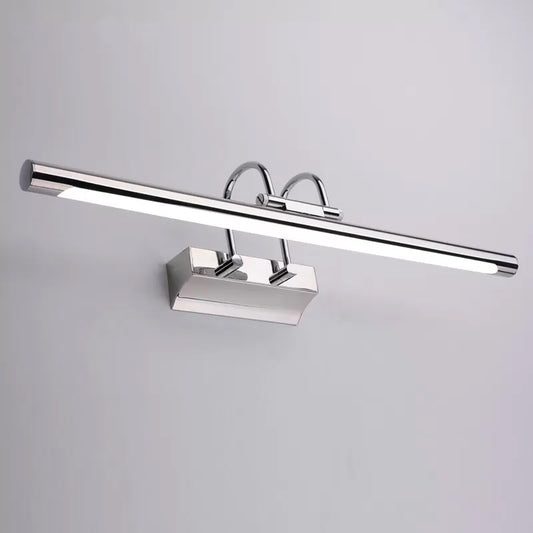 Slender Metal Wall Lamp Modernity LED Chrome Vanity Lighting Ideas with Dual Arm in Warm/White Light for Shower Room Clearhalo 'Cast Iron' 'Glass' 'Industrial' 'Modern wall lights' 'Modern' 'Tiffany' 'Traditional wall lights' 'Vanity Lights' 'Wall Lights' Lighting' 1867155