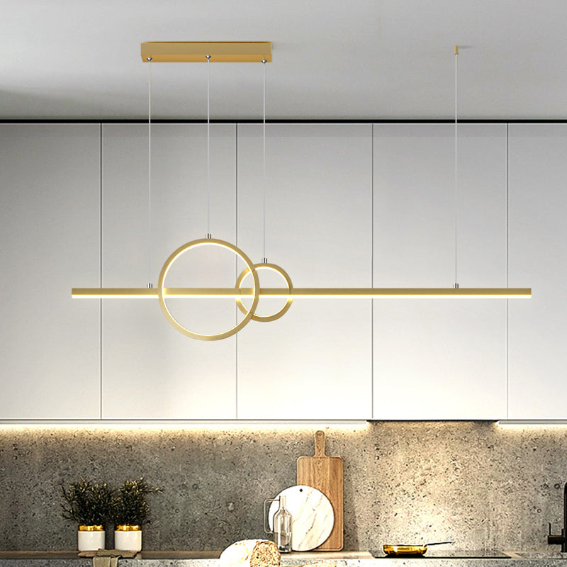 Minimalist Ring and Bar Island Light Metallic LED Kitchen Hanging Pendant Lamp in Black/Gold Clearhalo 'Ceiling Lights' 'Island Lights' Lighting' 1867167