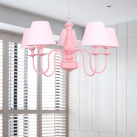 Fabric Bucket Shade Chandelier 5 Heads Macaron Style Hanging Pendant for Cloth Shop Clearhalo 'Ceiling Lights' 'Chandeliers' Lighting' options 186716