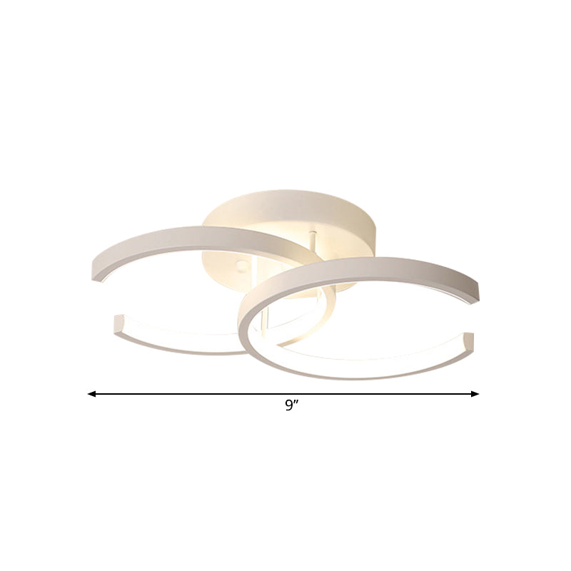 LED Corridor Semi Mount Lighting Modern White Ceiling Flush with Dual C-Shape Metal Shade, Warm/White Light Clearhalo 'Ceiling Lights' 'Close To Ceiling Lights' 'Close to ceiling' 'Semi-flushmount' Lighting' 1867172