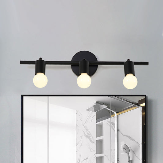 Black 3-Arm Vanity Light Fixture Contemporary 3 Heads Metal Wall Mounted Lighting with Bare Bulb Black Clearhalo 'Cast Iron' 'Glass' 'Industrial' 'Modern wall lights' 'Modern' 'Tiffany' 'Traditional wall lights' 'Vanity Lights' 'Wall Lights' Lighting' 1867181
