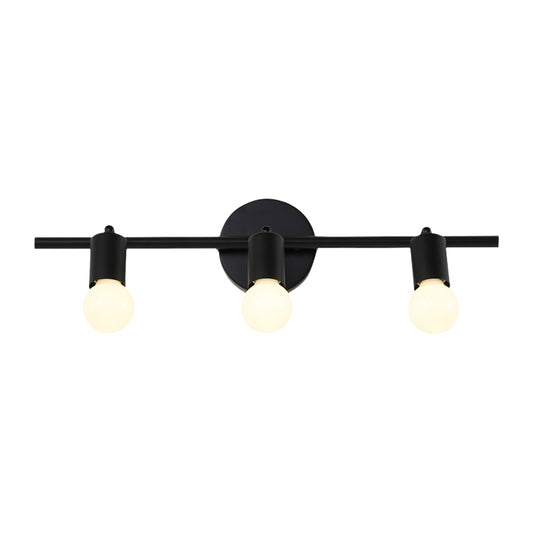 Black 3-Arm Vanity Light Fixture Contemporary 3 Heads Metal Wall Mounted Lighting with Bare Bulb Clearhalo 'Cast Iron' 'Glass' 'Industrial' 'Modern wall lights' 'Modern' 'Tiffany' 'Traditional wall lights' 'Vanity Lights' 'Wall Lights' Lighting' 1867182