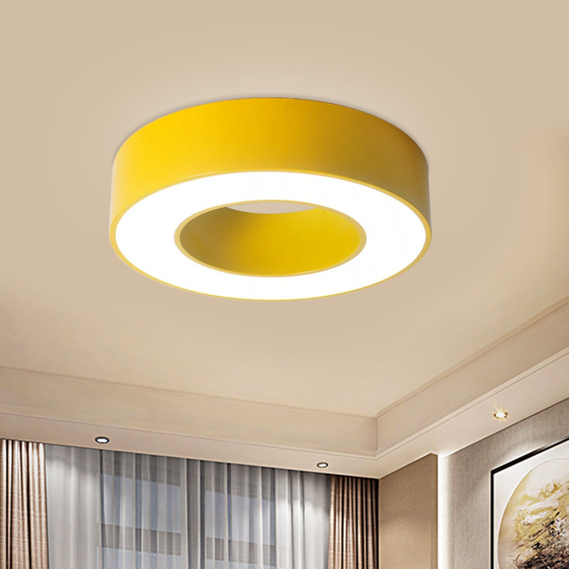 Hollowed Drum Flushmount Light Kids Acrylic Blue/Red/Yellow LED Close to Ceiling Lighting Fixture Yellow Clearhalo 'Ceiling Lights' 'Close To Ceiling Lights' 'Close to ceiling' 'Flush mount' Lighting' 1867193