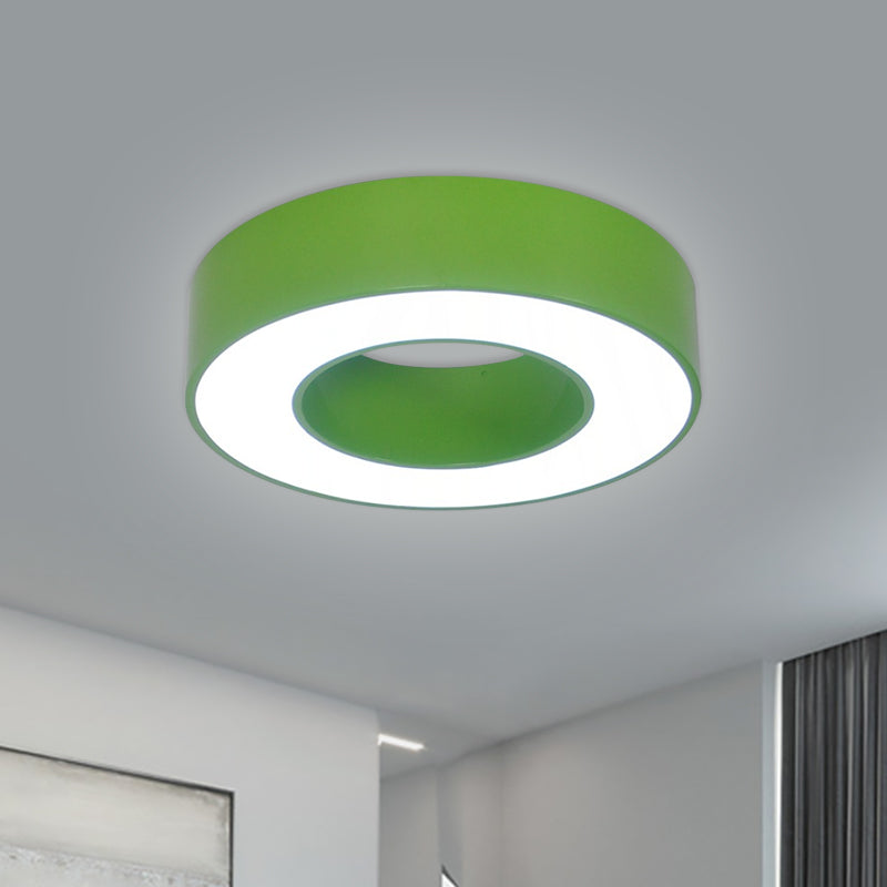 Hollowed Drum Flushmount Light Kids Acrylic Blue/Red/Yellow LED Close to Ceiling Lighting Fixture Green Clearhalo 'Ceiling Lights' 'Close To Ceiling Lights' 'Close to ceiling' 'Flush mount' Lighting' 1867201