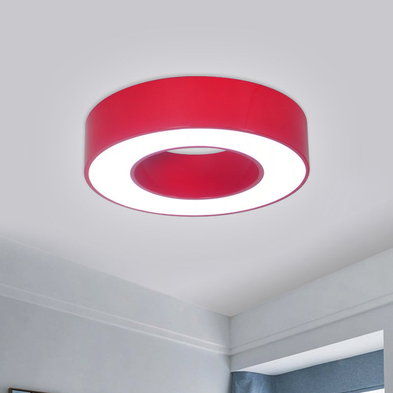 Hollowed Drum Flushmount Light Kids Acrylic Blue/Red/Yellow LED Close to Ceiling Lighting Fixture Red Clearhalo 'Ceiling Lights' 'Close To Ceiling Lights' 'Close to ceiling' 'Flush mount' Lighting' 1867205