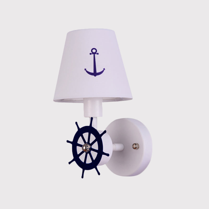 Single Bulb Bedchamber Wall Lighting Kids White Sconce Light with Conical Fabric Shade Clearhalo 'Wall Lamps & Sconces' 'Wall Lights' Lighting' 1867215