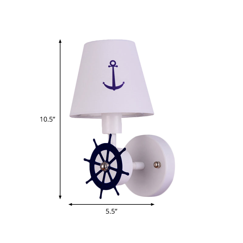 Single Bulb Bedchamber Wall Lighting Kids White Sconce Light with Conical Fabric Shade Clearhalo 'Wall Lamps & Sconces' 'Wall Lights' Lighting' 1867216