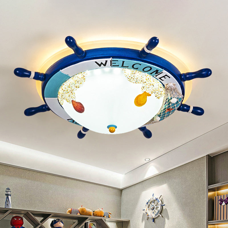 Frosted Glass Dome Flush Mount Lamp Nordic Light/Dark Blue LED Ceiling Lighting with Rudder Design Clearhalo 'Ceiling Lights' 'Close To Ceiling Lights' 'Close to ceiling' 'Flush mount' Lighting' 1867222