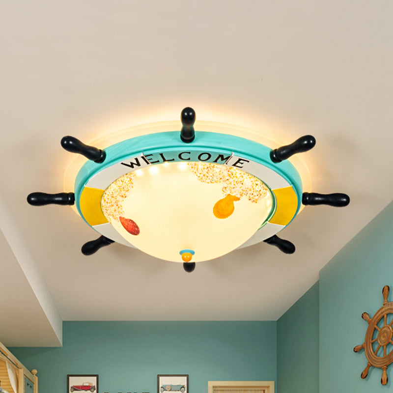 Frosted Glass Dome Flush Mount Lamp Nordic Light/Dark Blue LED Ceiling Lighting with Rudder Design Light Blue Clearhalo 'Ceiling Lights' 'Close To Ceiling Lights' 'Close to ceiling' 'Flush mount' Lighting' 1867225