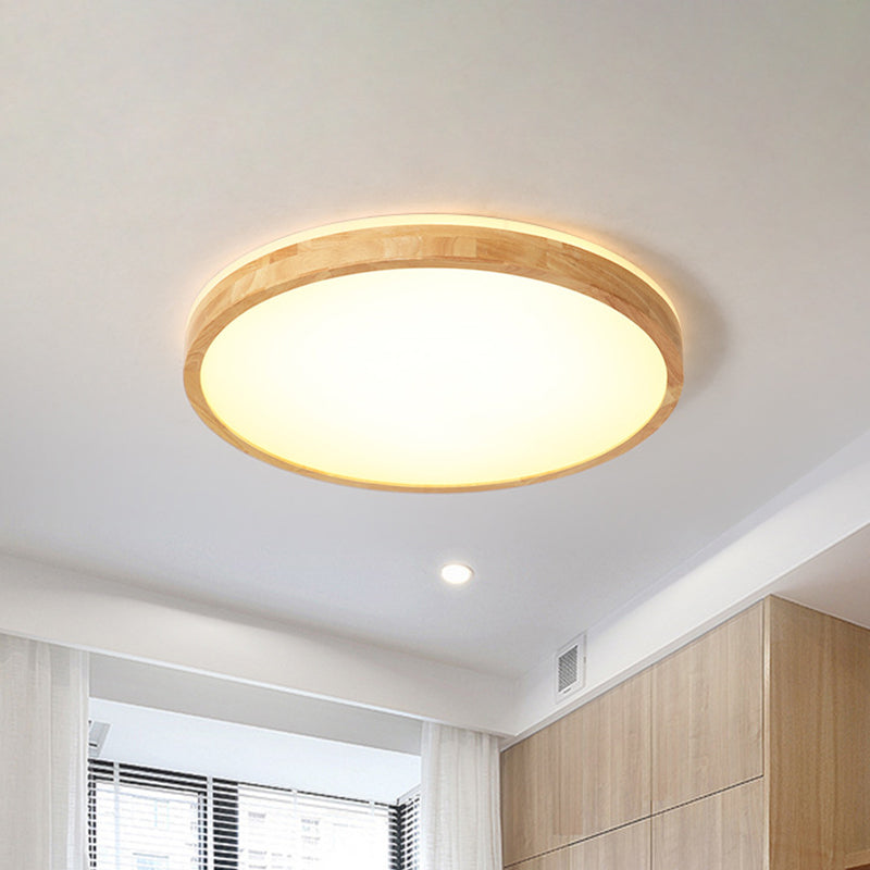 Wood Circular Flush Light Fixture Minimalist 12"/15"/19" Width LED Beige Ceiling Flush Mount Beige Clearhalo 'Ceiling Lights' 'Close To Ceiling Lights' 'Close to ceiling' 'Flush mount' Lighting' 1867233