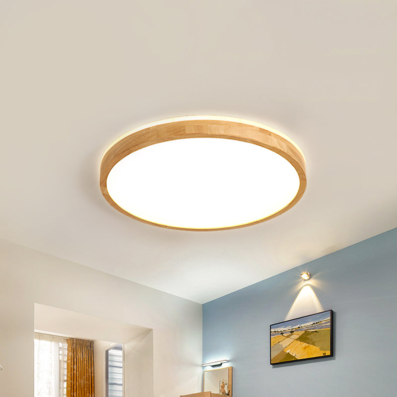 Wood Circular Flush Light Fixture Minimalist 12"/15"/19" Width LED Beige Ceiling Flush Mount Clearhalo 'Ceiling Lights' 'Close To Ceiling Lights' 'Close to ceiling' 'Flush mount' Lighting' 1867234