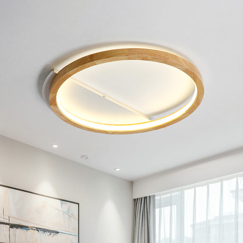 Wood Ring Flush Mount Lighting Contemporary LED Beige Ceiling Light Fixture, 13"/17"/21" Width Beige Clearhalo 'Ceiling Lights' 'Close To Ceiling Lights' 'Close to ceiling' 'Flush mount' Lighting' 1867240