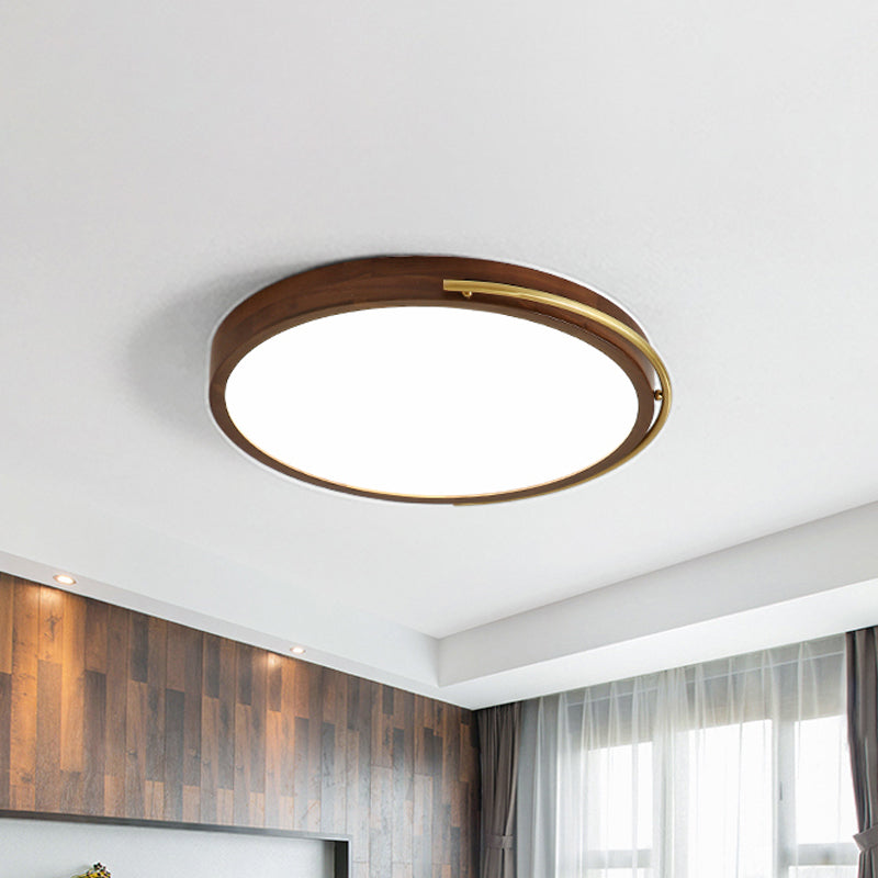 Brown Round Flush Mount Lamp Minimalism LED Wood Ceiling Lighting Fixture for Bedroom, 13"/17"/21" Wide Brown Clearhalo 'Ceiling Lights' 'Close To Ceiling Lights' 'Close to ceiling' 'Flush mount' Lighting' 1867247