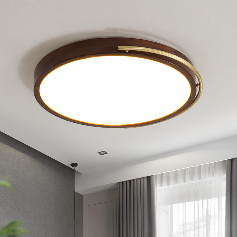 Brown Round Flush Mount Lamp Minimalism LED Wood Ceiling Lighting Fixture for Bedroom, 13"/17"/21" Wide Clearhalo 'Ceiling Lights' 'Close To Ceiling Lights' 'Close to ceiling' 'Flush mount' Lighting' 1867248