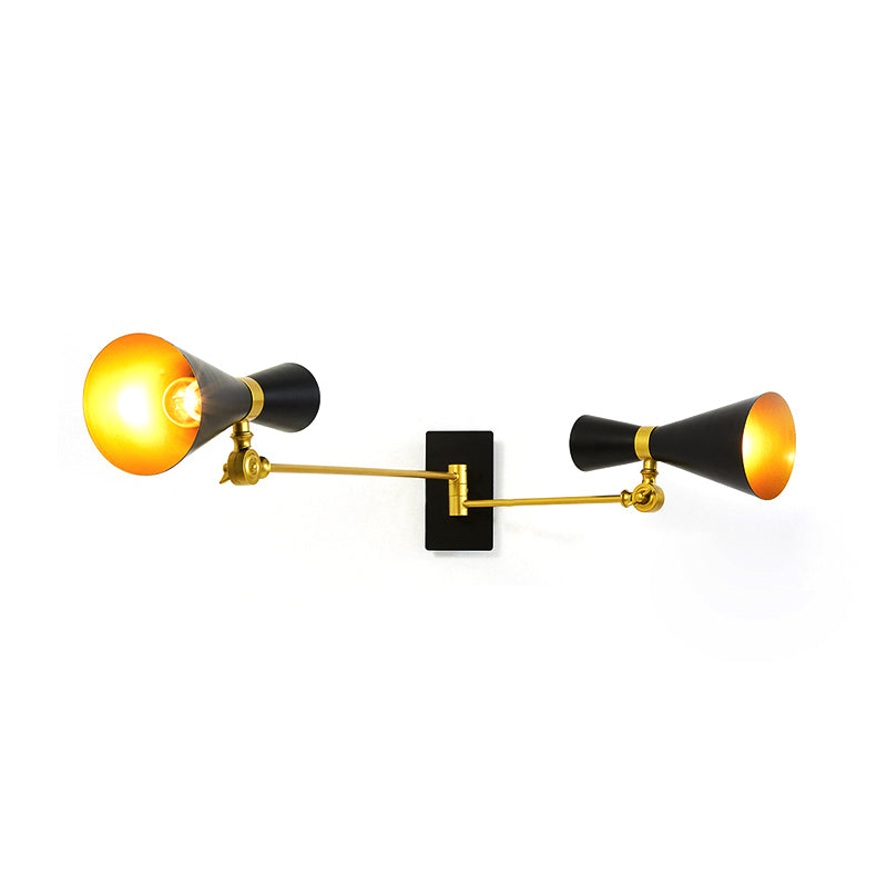 Black/White/Gold Trumpet Wall Sconce Light Contemporary 1/2/3 Light Metal Wall Light with Adjustable Arm Clearhalo 'Cast Iron' 'Glass' 'Industrial' 'Modern wall lights' 'Modern' 'Tiffany' 'Traditional wall lights' 'Wall Lamps & Sconces' 'Wall Lights' Lighting' 186725