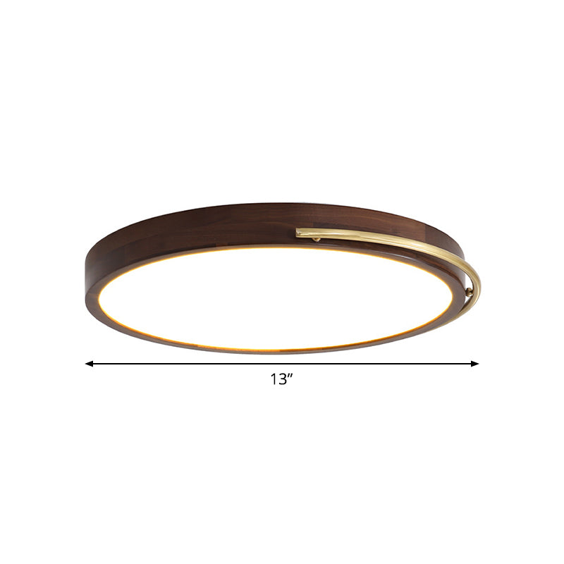 Brown Round Flush Mount Lamp Minimalism LED Wood Ceiling Lighting Fixture for Bedroom, 13"/17"/21" Wide Clearhalo 'Ceiling Lights' 'Close To Ceiling Lights' 'Close to ceiling' 'Flush mount' Lighting' 1867250