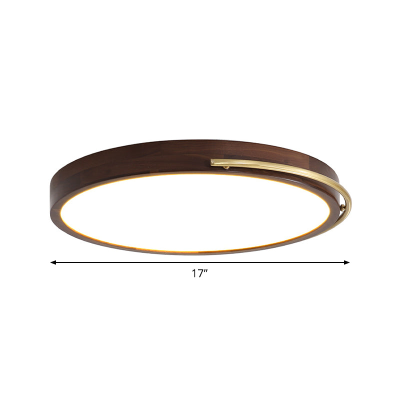 Brown Round Flush Mount Lamp Minimalism LED Wood Ceiling Lighting Fixture for Bedroom, 13"/17"/21" Wide Clearhalo 'Ceiling Lights' 'Close To Ceiling Lights' 'Close to ceiling' 'Flush mount' Lighting' 1867251