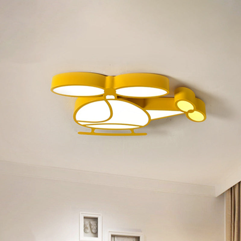 Helicopter Flush Light Kids Metallic Playing Room LED Ceiling Mounted Fixture in Yellow/Blue Yellow Clearhalo 'Ceiling Lights' 'Close To Ceiling Lights' 'Close to ceiling' 'Flush mount' Lighting' 1867253