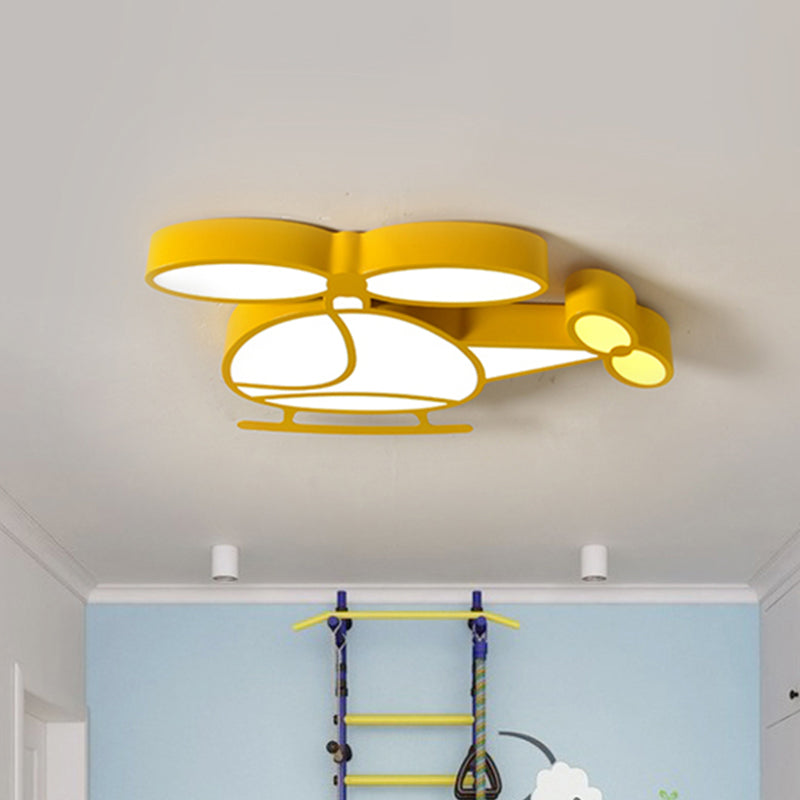 Helicopter Flush Light Kids Metallic Playing Room LED Ceiling Mounted Fixture in Yellow/Blue Clearhalo 'Ceiling Lights' 'Close To Ceiling Lights' 'Close to ceiling' 'Flush mount' Lighting' 1867254